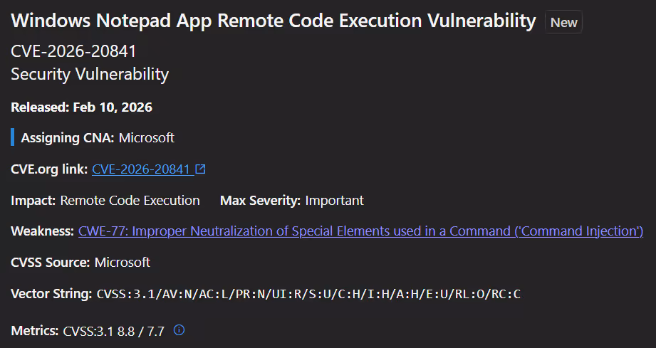 notepad CVE-2026-20841