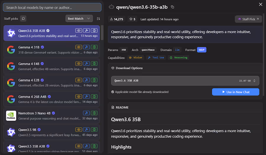 Qwen3.6-35B-A3B su LM Studio