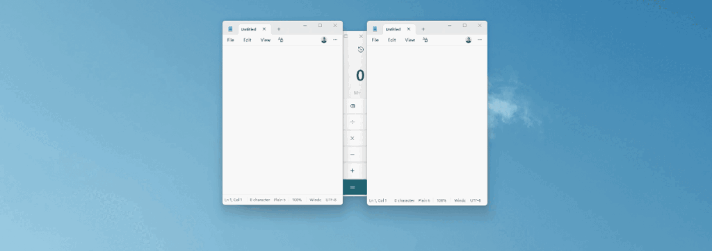 Two overlapping white text editor windows titled Untitled on a blue gradient background.