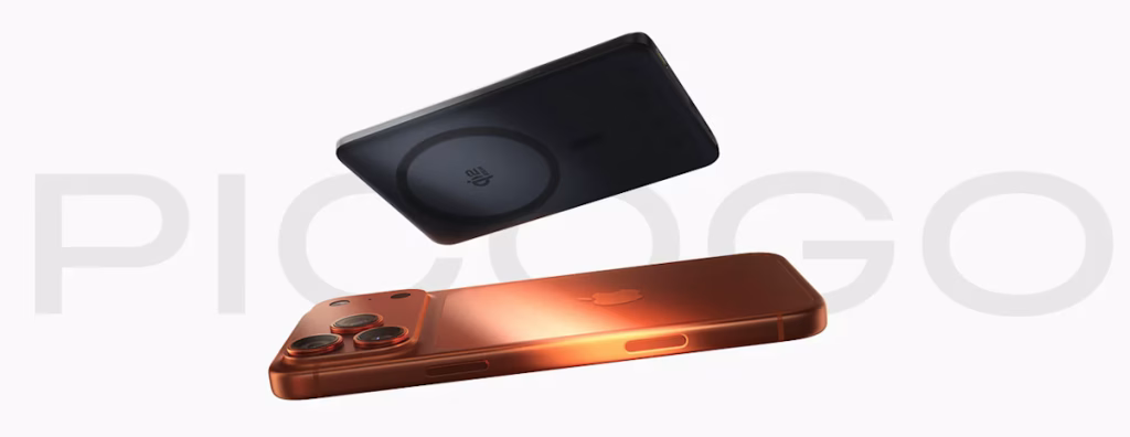 Copper-colored iPhone with triple-camera system and Apple logo, shown with a black iPhone above. (Back view)