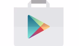 White shopping bag with a multicolored Google Play logo centered on the front.