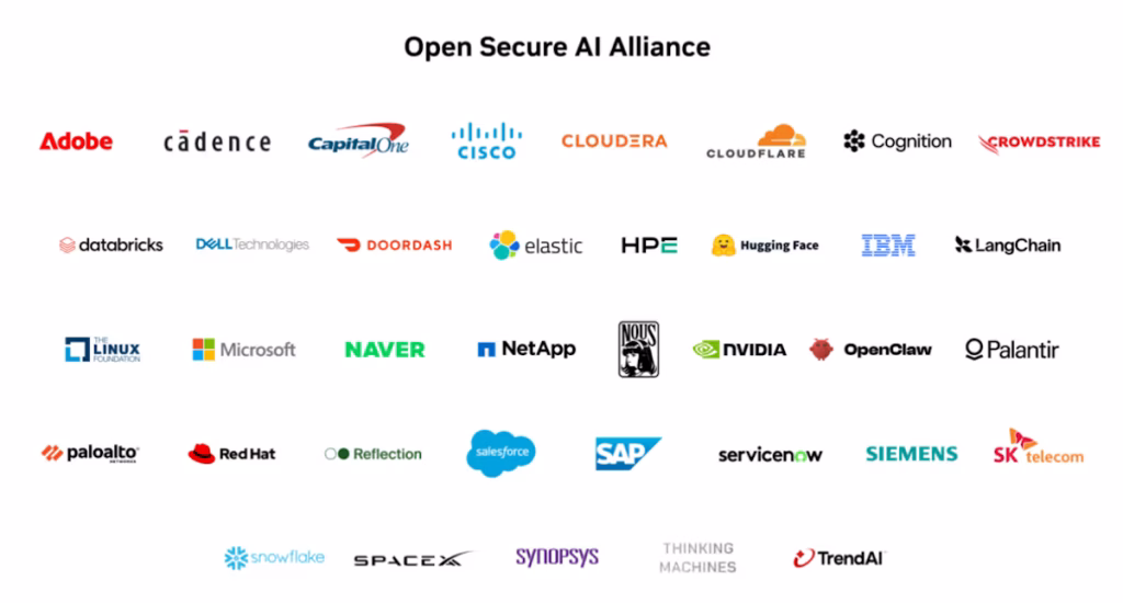 Open Secure AI Alliance partner logos featuring Adobe, Cisco, Microsoft, NVIDIA, SAP and more.