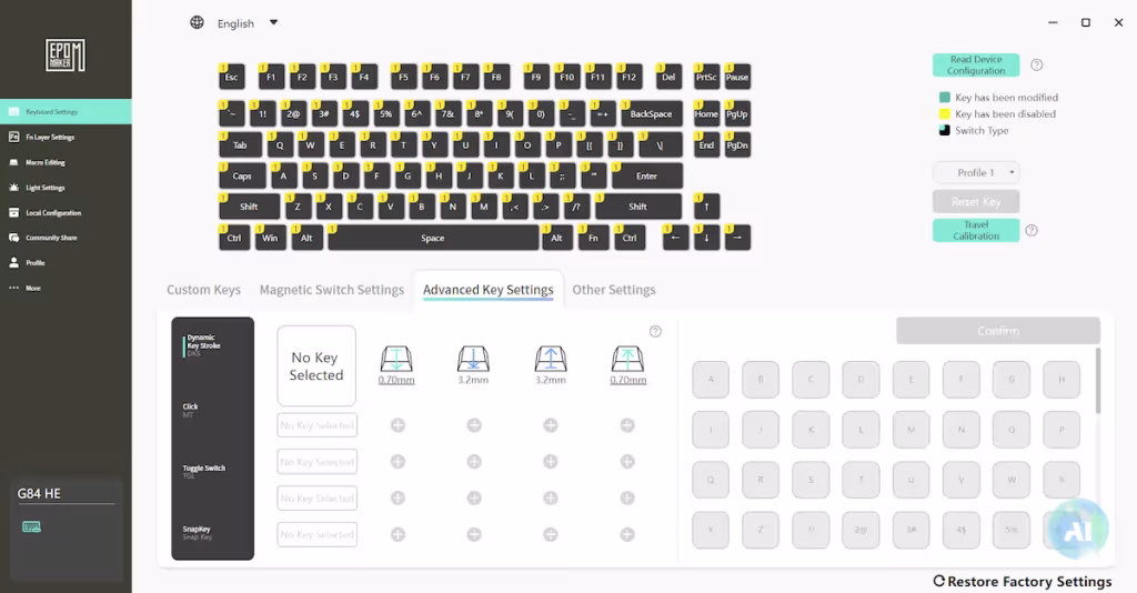  scheda Advanced Key Settings 
