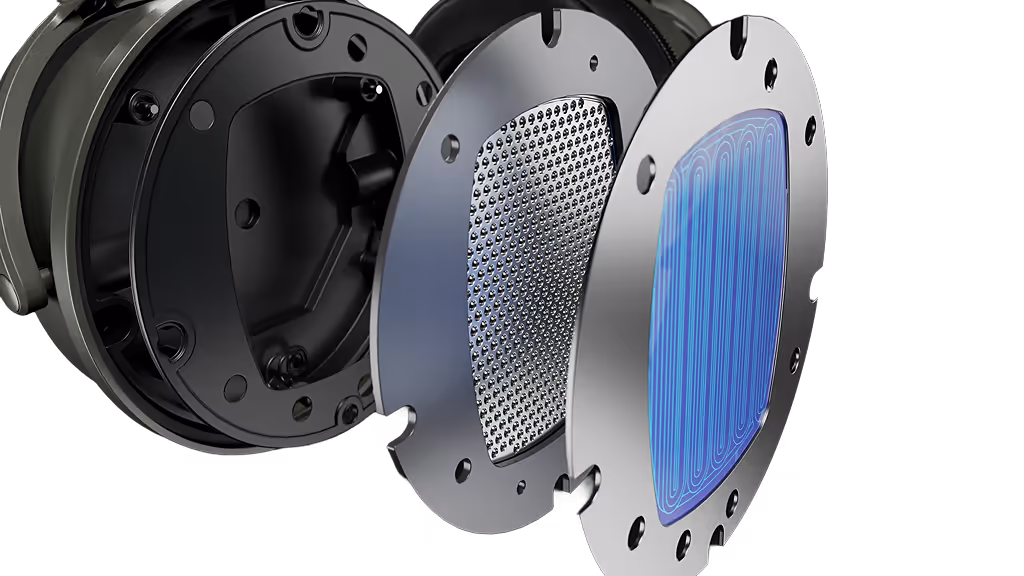 Il cuore del Maxwell 2, diaframma con piste conduttive e array magnetico separati in vista esplosa.