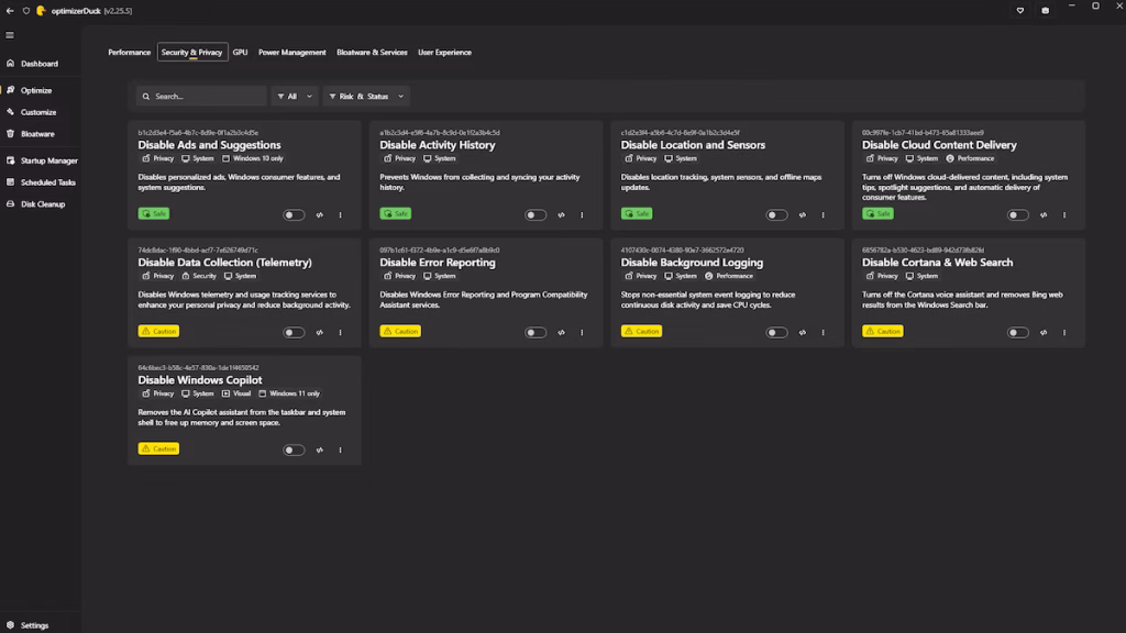 optimizerduck screenshot