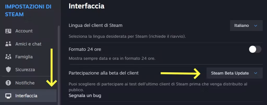 steam interfaccia beta